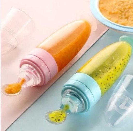 Life Nur - Biberon pressable avec cuillère - Couverts Bébé / Couverts pour enfants - Cadeau maternité - Baby shower - Rose - 120ml