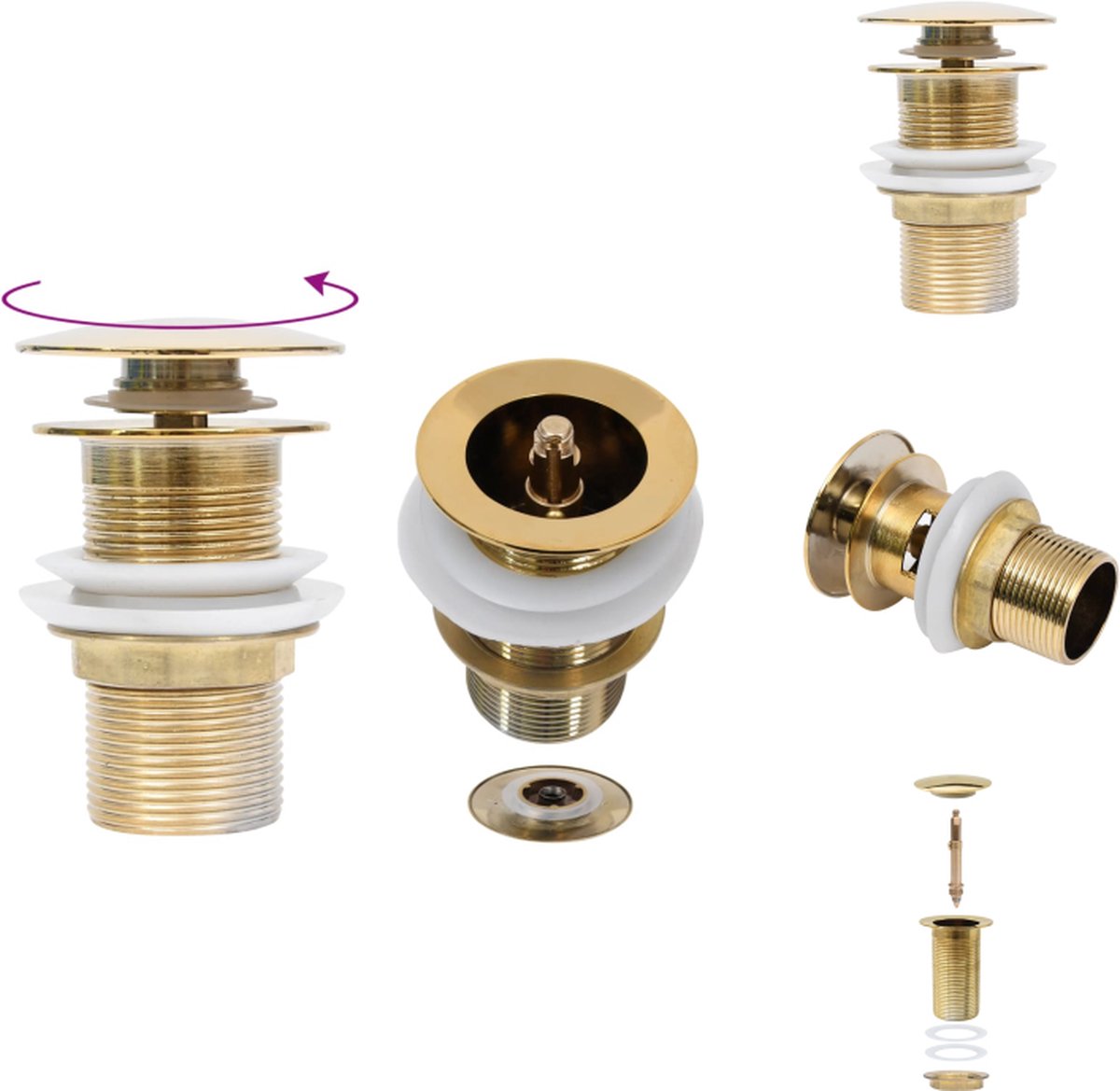 VidaXL Afvoer Zink en Messing Badkamer 9.1 cm Goud Keukenkraan