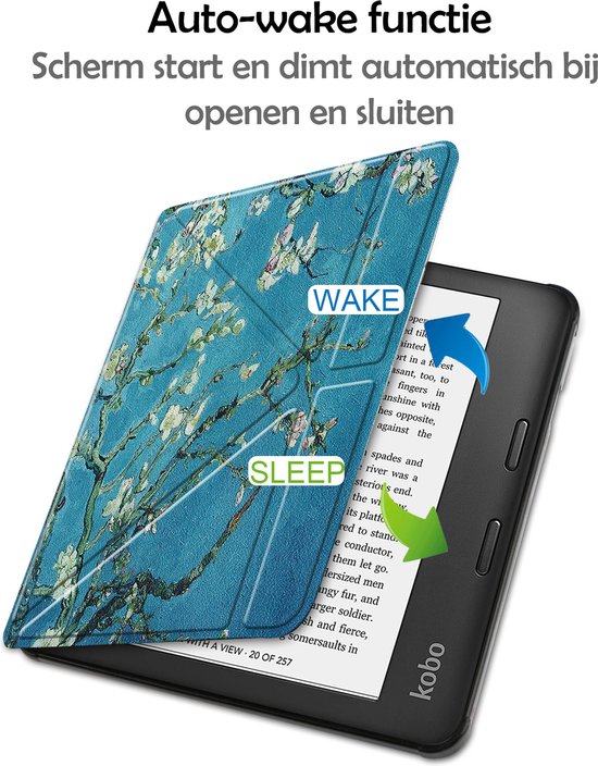 Hoesje Geschikt voor Kobo Libra 2 Hoes Bescherm Hoesje Case Sleep Cover Trifold Met Screenprotector - Hoes Geschikt voor Kobo Libra 2 Hoesje - Bloesem van Hoesje  — afbeelding 4