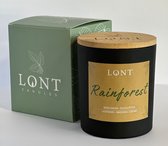 LONT candles - sojawas - Rainforest - bergamon, eucalyptus / lavender, massoia, cedar - 40-60 branduren- handgemaakt - vrij van paraffine en ftalaten - zwart - 520 gram