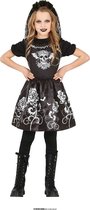 Guirca - Spaans & Mexicaans Kostuum - Lugubere Skelet Danseres - Meisje - Zwart, Wit / Beige - 5 - 6 jaar - Halloween - Verkleedkleding