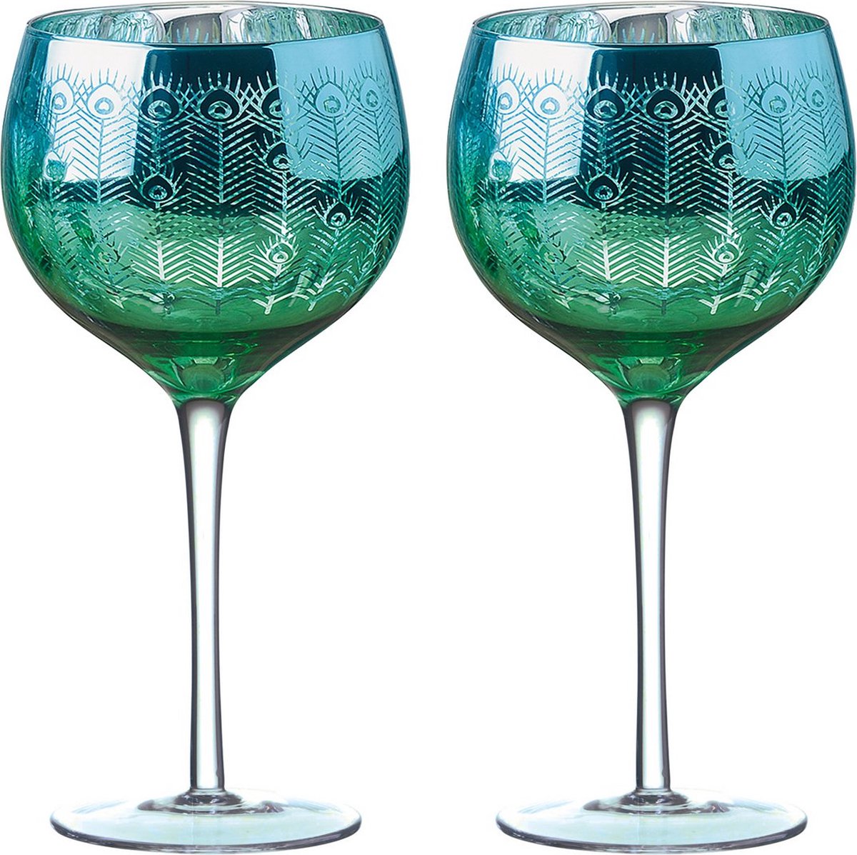 Artland set van 2 gin glazen uit de Peacock pauw collectie - blauw groen 70 CL