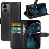 Motorola Moto G14 Hoesje - MobyDefend Kunstleren Wallet Book Case (Sluiting Voorkant) - Zwart - GSM Hoesje - Telefoonhoesje Geschikt Voor Motorola Moto G14