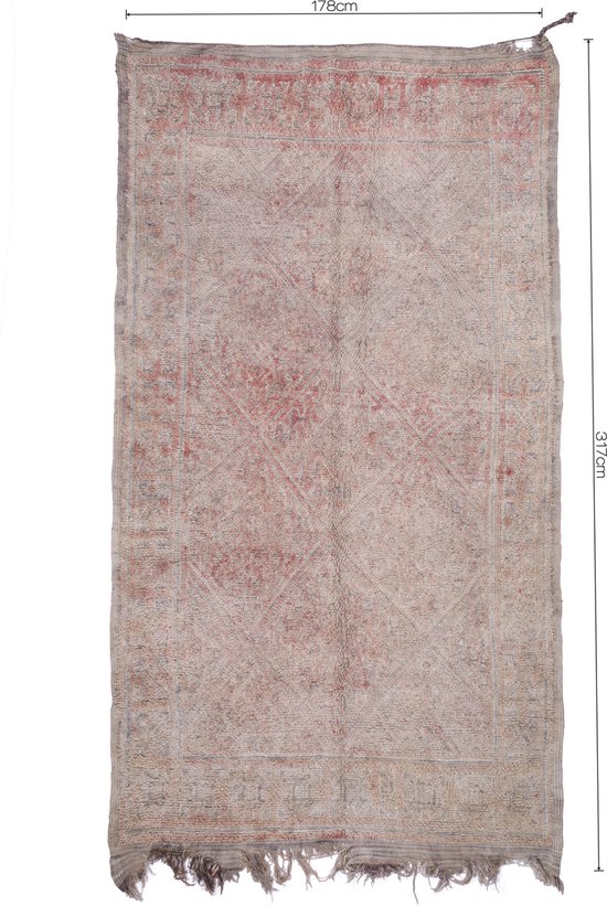 Vloerkleed Vintage - Marokkaans Vloerkleed - 320 x 180 cm - Handgemaakt, Kleurrijk & Uniek - Gemaakt van 100% wol - Hoogpolig Beni Mguild Tapijt