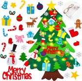 Trend24 - Vilten kerstboom voor kinderen - Vilten kerstboom - Kerstboom vilt - Vilten kerstboom met verlichting - Vilten kerstboom voor kinderen met verlichting - Vilt - Met LED slinger - Met 30 ornamenten - Groen - Veelkleurig - 69 x 98 cm