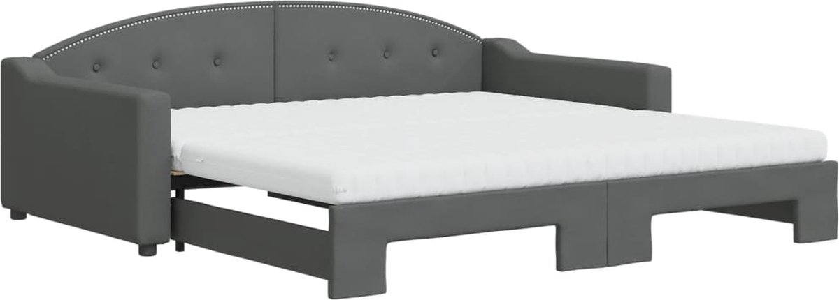 vidaXL Slaapbank - onderschuifbed - matrassen - 100x200 - cm - stof - donkergroen donkergrijs