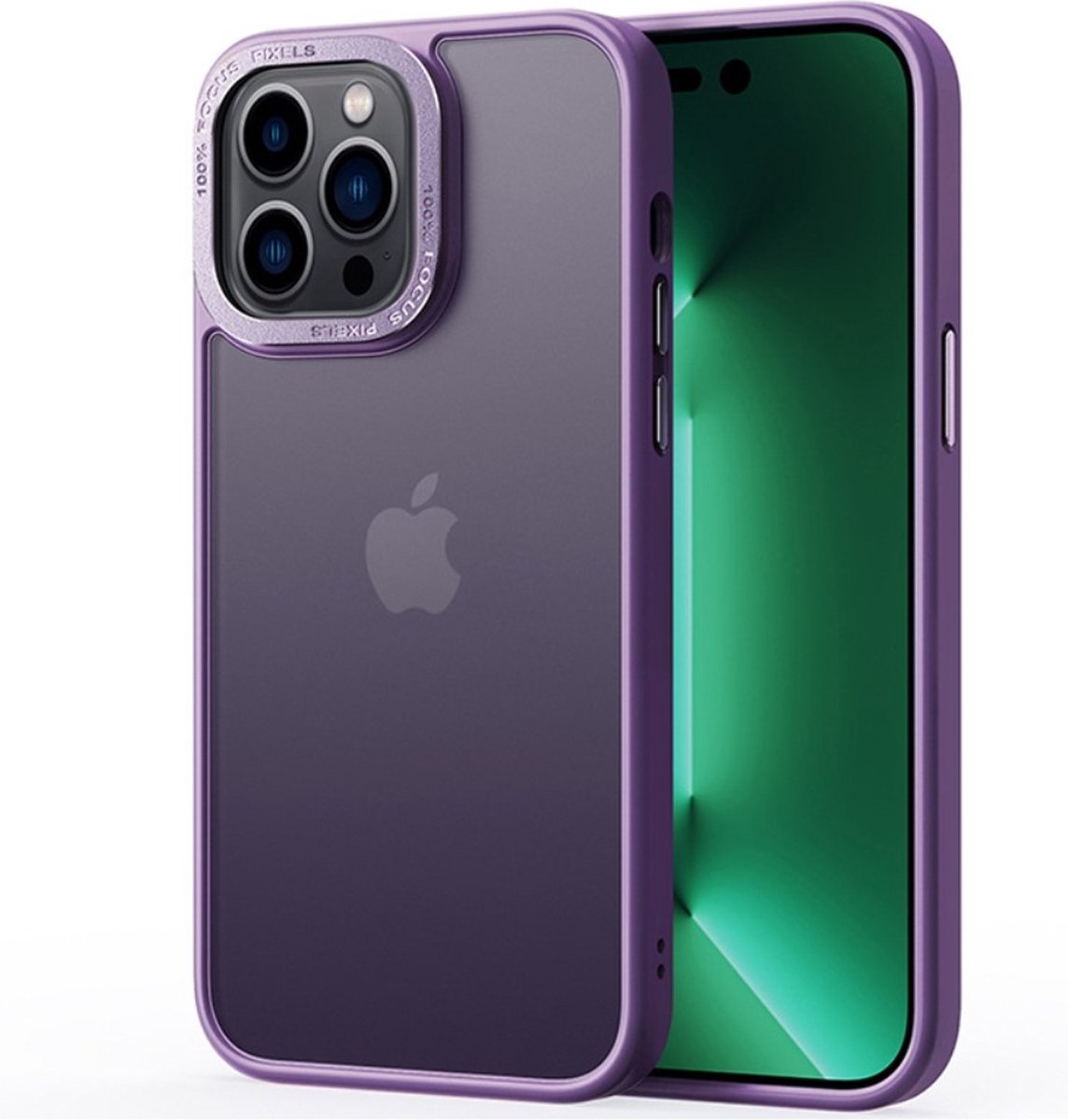 Lunso - Geschikt voor iPhone 15 Pro - Back cover hoesje - Metalen ring Paars