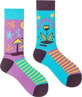 Neon Sokken met Paddestoelen & Bloemen - maat 38-43 - Blauw/Roze/Trippy/Paddo