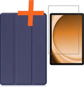 Hoes Geschikt voor Samsung Galaxy Tab A9 Hoes Tri-fold Tablet Hoesje Case Met Screenprotector - Hoesje Geschikt voor Samsung Tab A9 Hoesje Hardcover Bookcase - Donkerblauw