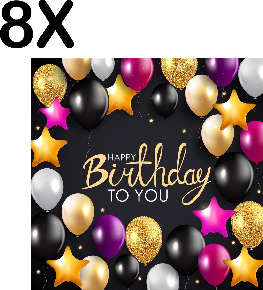 BWK Textiele Placemat - Verjaardag - Balonnen - Happy Birthday - Set van 8 Placemats - 40x40 cm - Polyester Stof - Afneembaar