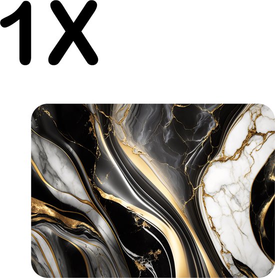 BWK Stevige Placemat Zwart met Wit en Gouden Marmer Set van 1