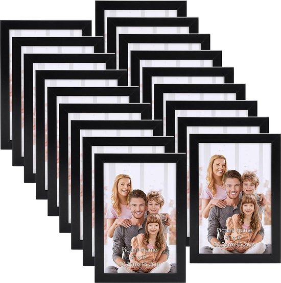 Pakket van 18 fotolijsten 10 x 15 cm, zwarte fotolijst collage set voor de woonkamer, slaapkamer, kinderkamer, kantoor, trap, gang, muur of tafelstandaard.