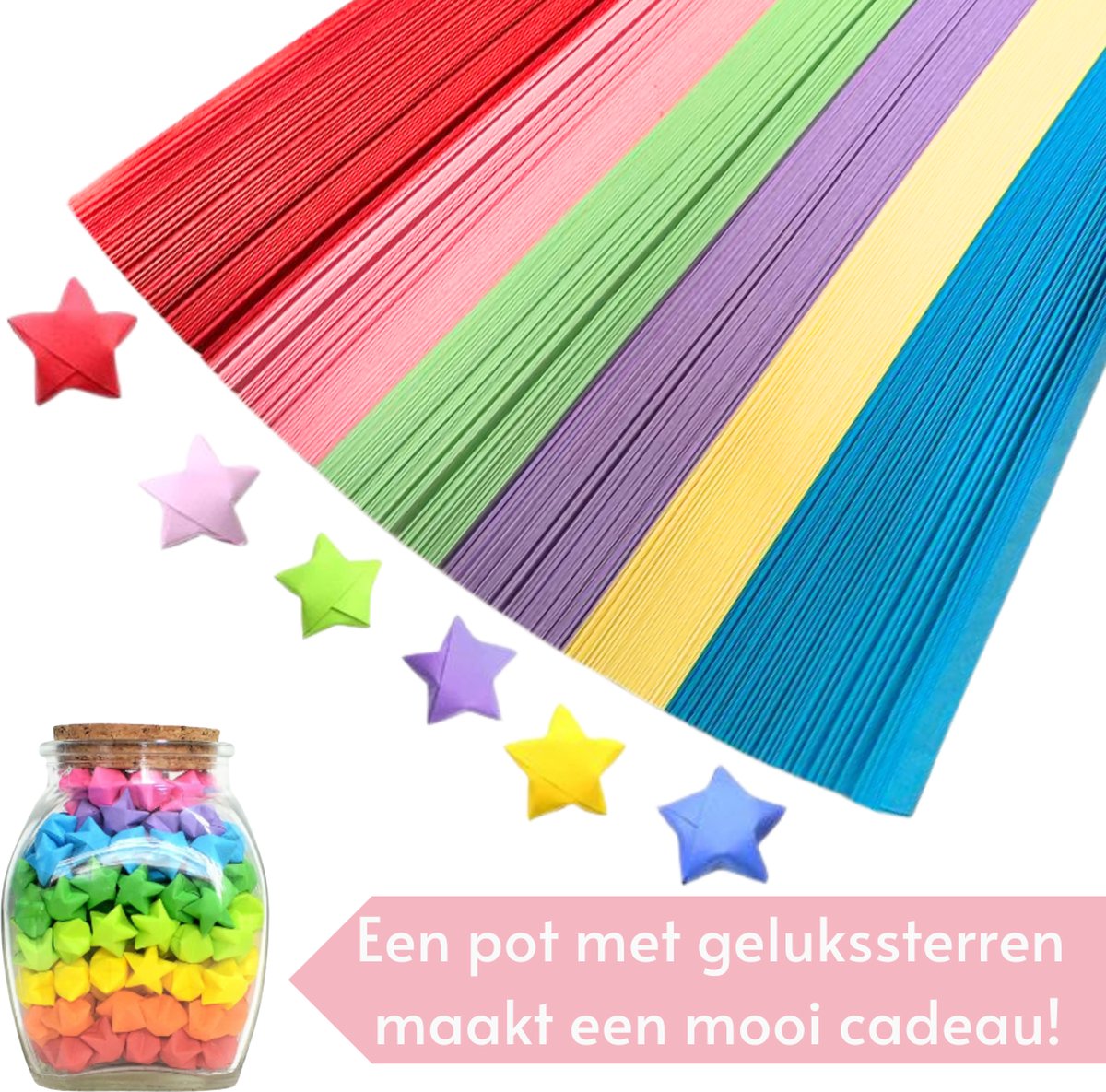 Papierstroken in 6 kleuren - 1030 stuks - 1CM x 24CM - Vlechtstroken - Origami Papier voor sterren - Lucky Stars vouwen — afbeelding 2