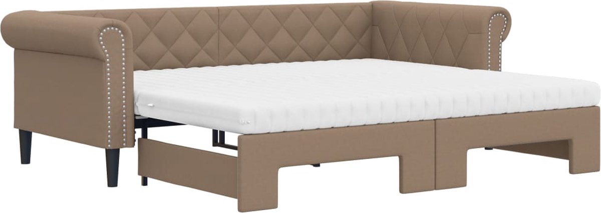 vidaXL Slaapbank - onderschuifbed - en - matrassen - 90x200 - cm - kunstleer cappuccino