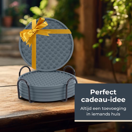 Castagnola Sous-verres de Verre – Sous-verres de Verres – Dessous de Verre en Siliconen – Sous-verres de Verre de Luxe en Siliconen avec Sous-verres – 6 pièces – Grijs – Rond