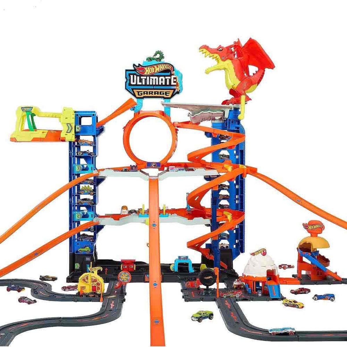 Hot Wheels Let’s Race Netflix - City Station de Lavage Requin Coffret Piste de Course avec