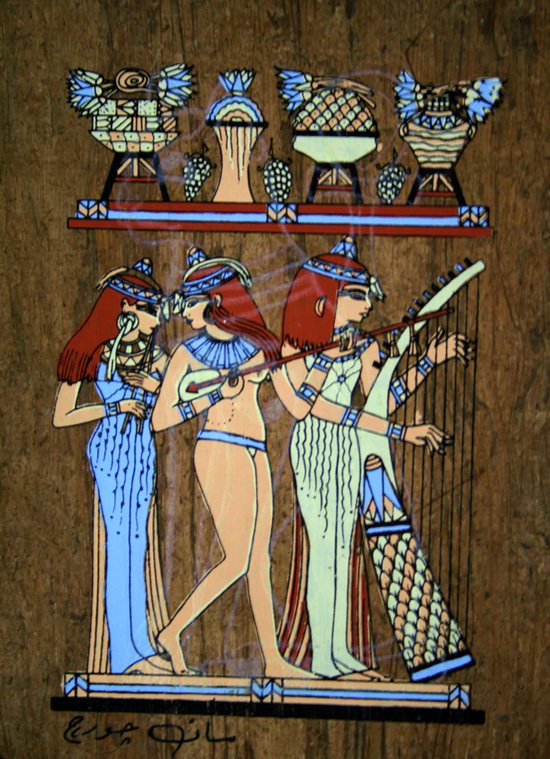 Egyptische papyrus met musicerende dames