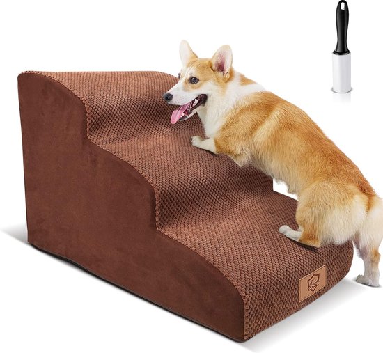 soges Hondenbed met afneembare 2-traps traptreden voor honden, hondentrap, vensterbank, hondenbed, trap, verhoogd hondenbed, huisdiertrap voor bed of raam, voor kleine honden en katten