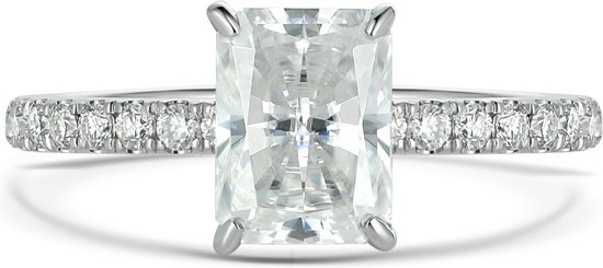 Astra - Zilveren Radiant Moissanite Ring met Pavé Zijstenen & Hidden Halo - 1.2 karaat