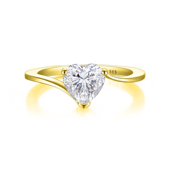 Amora - 14k Geelgouden Hart Solitair Moissanite Ring - 1.5 karaat