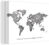 Canvas Wereldkaart - 120x90 - Wanddecoratie Wereldkaart - Zwart - Vingerafdruk