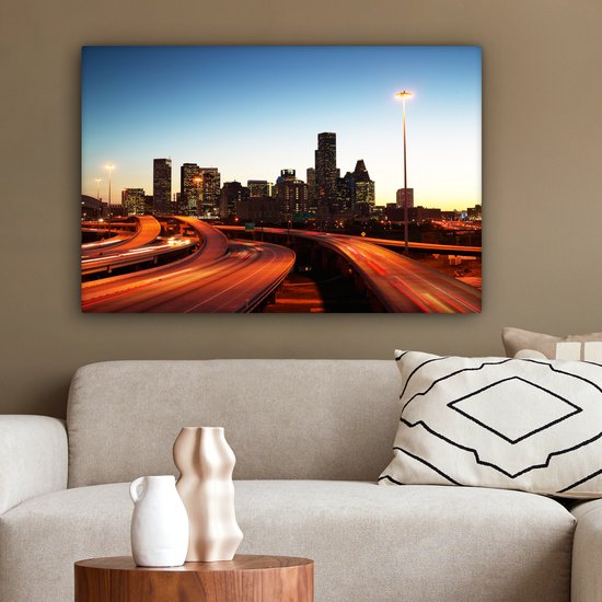 Tableau sur toile Soirée - Houston - Highway - 90x60 cm - Décoration murale