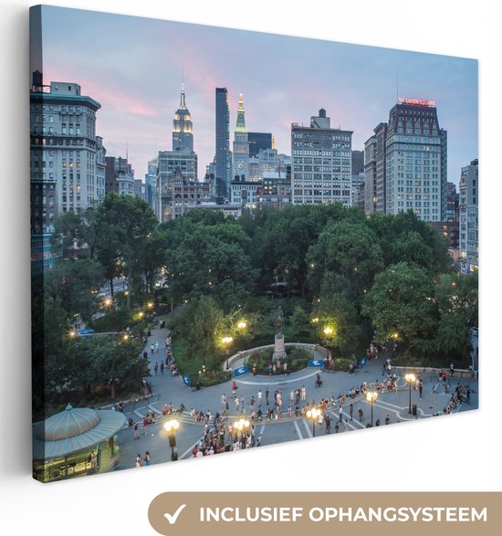 Toile Peinture New York - Carré - Arbre - 160x120 cm - Décoration murale XXL