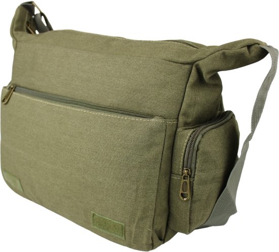 Fana Bags | Grand sac bandoulière en toile vert armée | Sac bandoulière Homme / Femme A4 | sac messager en toile | Sac bandoulière grande toile