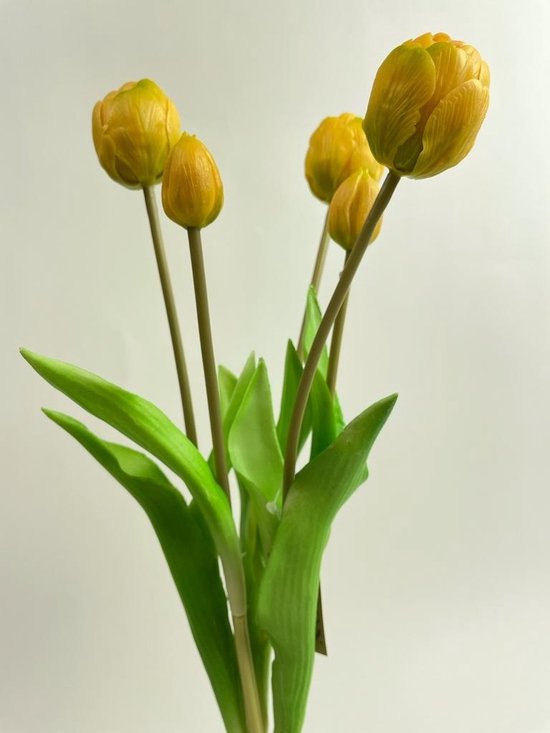Zijden kunstbloem Bos Tulpen 5X | Geel | Lengte 44 centimeter