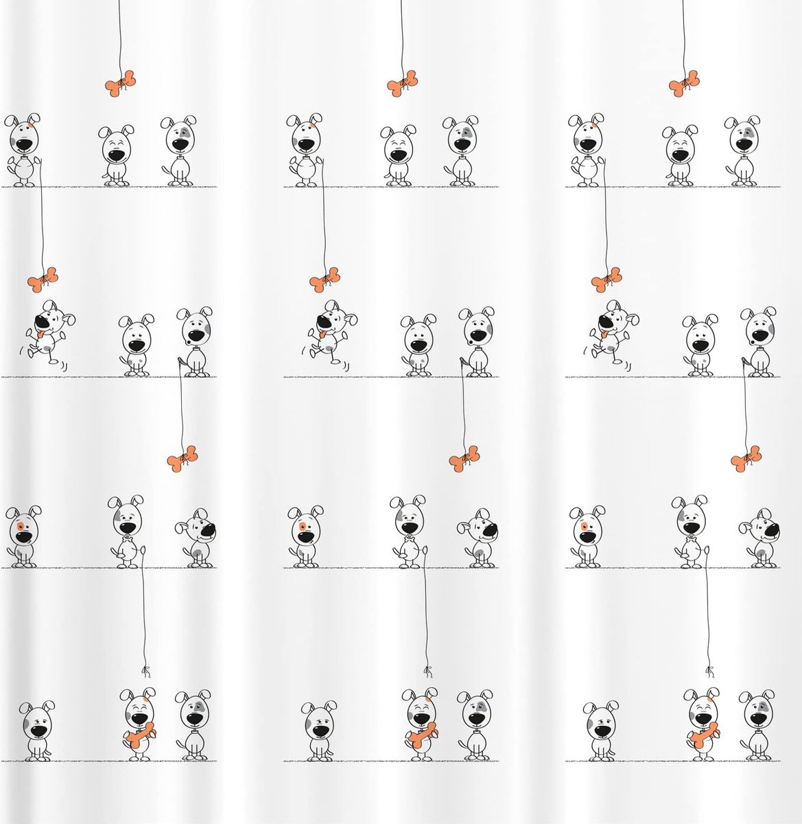 Tatkraft FUNNY DOGS - douchegordijn textiel van polyester, waterafstotend en wasbaar, badgordijn met 12 gordijnringen, 180 x 180 cm