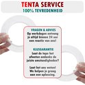 Twee rollen dubbelzijdige tape, met tekst over vragen, advies en garantie.
