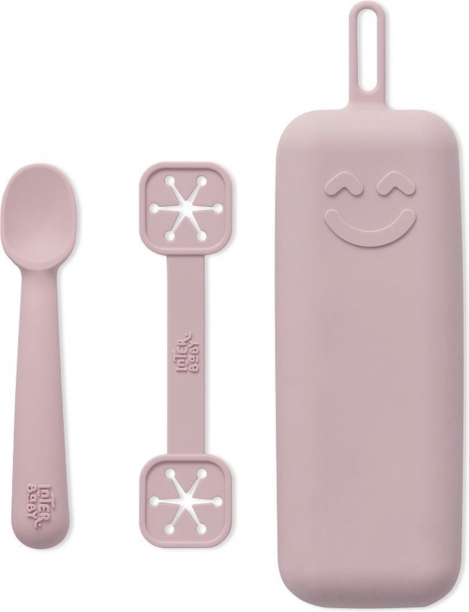 bestek houder set - roze - met houder - kinderservies - bestek set -babyset