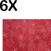 BWK Textiele Placemat - Rood - Wit - Kerst Patroon - Sneeuwvlok - IJskristal - Ster - Set van 6 Placemats - 45x30 cm - Polyester Stof - Afneembaar