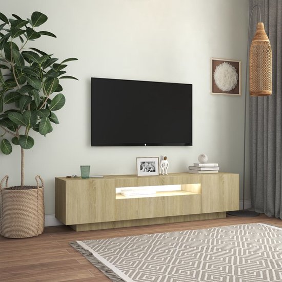 The Living Store TV-meubel Sonoma Eiken - 160 x 35 x 40 cm - LED-verlichting