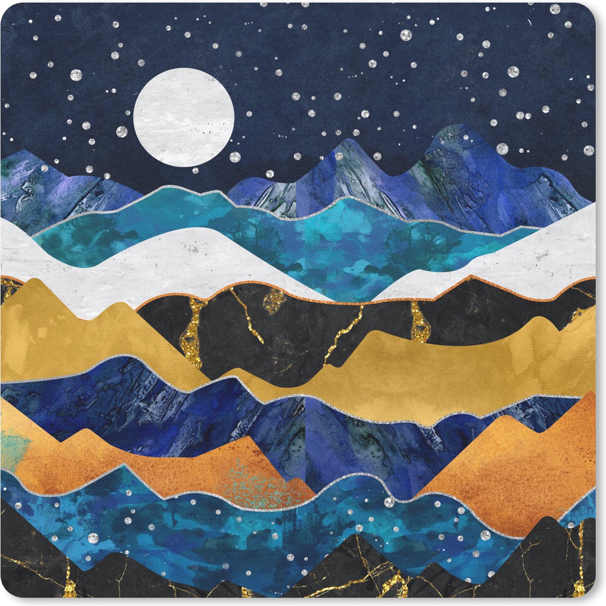 Muismat 30x30 cm - Mousepad Nacht - Goud - Marmer print - Abstract - Landschap - Berg - Muismatten