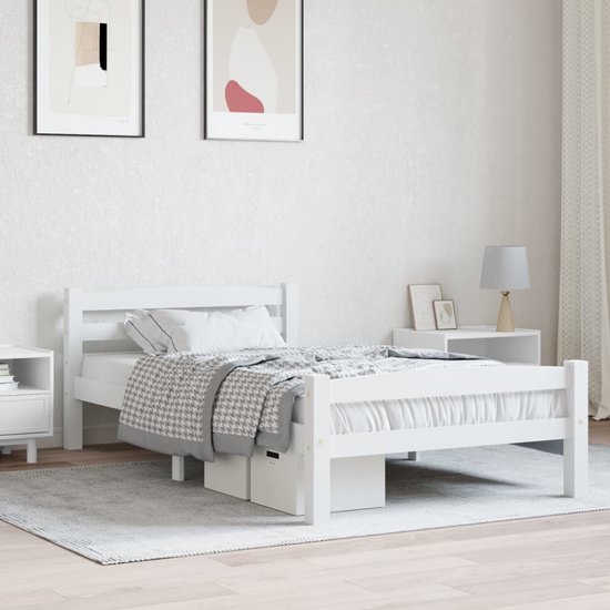 The Living Store Bedframe - Grenenhout - 206x106x66 cm - Wit