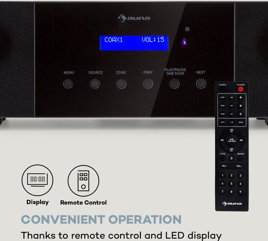 Auna AMP-4000 DAB hifi-stereoversterker, DAB+-radio, stereoversterker, USB-afstandsbediening, versterker met LED-display, hifi-versterker, zwart — afbeelding 2