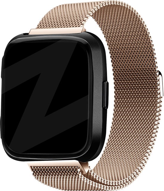 Tapis de course milanais Bandz adapté pour Fitbit Versa / Versa 2 - Bracelet de montre intelligente en acier tressé de haute qualité - Bracelet milanais avec fermeture magnétique - Bracelet en acier tressé or rose