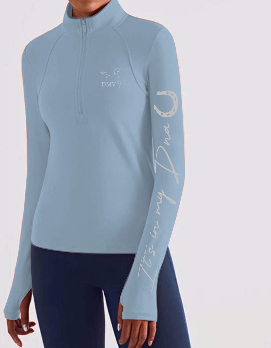 Comfortabel Paardrij Trainingsshirt met duimgaten – Maat L – Ruitersport Kleding – Dames - Blauw