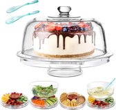 Cake Plate, 6 in 1 Multifunctionele Taartstandaard, Taartplateau met Voet en Deksel, Taartstolp met Deksel 31 cm, Taartbel voor de Keuken Stuur 2 Saladelepels.