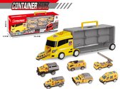Transporter Vrachtwagen set - werkvoertuigen - 6-delig koffer set - Container Truck - 36.4 cm