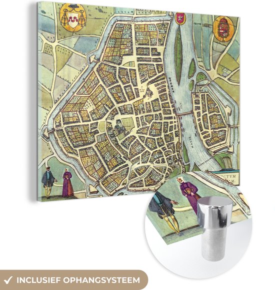 MuchoWow® Glasschilderij 40x30 cm - Schilderij acrylglas - Kaart - Maastricht - Vintage - Foto op glas - Schilderijen