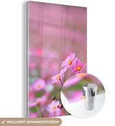 MuchoWow® Glasschilderij 80x120 cm - Schilderij acrylglas - Bloemen - Buiten - Roze - Foto op glas - Schilderijen