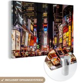 MuchoWow® Glasschilderij 90x60 cm - Schilderij acrylglas - Times Square - Reclameborden - Nacht - Foto op glas - Schilderijen