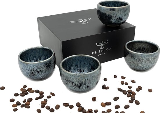 Cappuccinokopjes, set van 4 x 300 ml, matgroene keramische koffiekopjes met schoteltjes, baristaset voor latte art en mokka, grote kopjes en schoteltjes