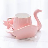 Set de tasses à Coffee et dessous de verre en forme de Swan en Ceramic , Set de tasses à Coffee et soucoupes, Set de tasses à thé, Set de tasses à boissons pour la Kitchen à Home pour cadeau ( Pink)