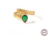 Soraro Groene Slang Ring | 18K Goldplated | Goudkleurig | Groen | Elegante Ring | Zirkonia | Dames Ring | Klemring | Vrouwen Cadeau | Moederdag | Moederdag cadeau