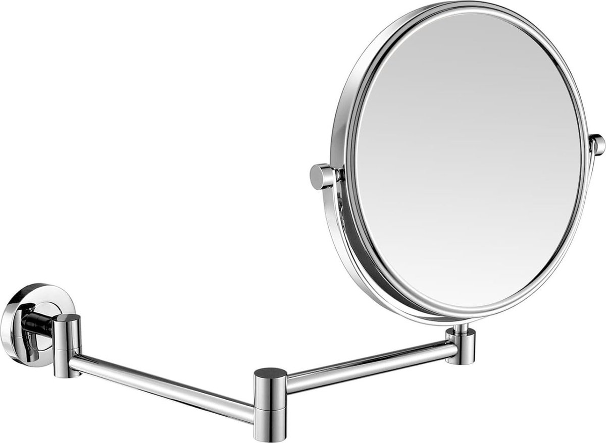 Goedkoopste Wandmake-upspiegel met vergroting 3X, vergrotingsspiegel voor badkamer, make-upspiegel, uittrekbaar, chroom, scheerspiegel, wandmontage, diameter 20 cm