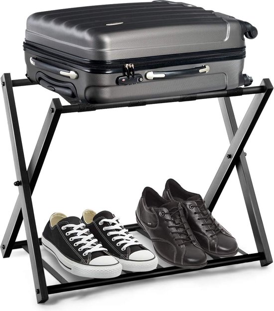 Inklapbaar bagagerek, kofferrek met extra legplank, kofferbok, kofferkruk van metaal, kofferopslag voor reistassen en bagage, voor hotel/logeerkamer