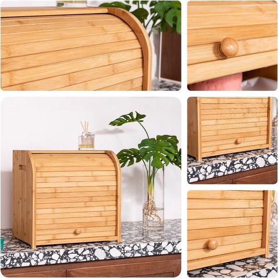 Boîte à pain en Bamboo pour comptoir de Kitchen : 2 couches de stockage de pain de grande capacité, style ferme rustique, porte coulissante Flexible , DIY